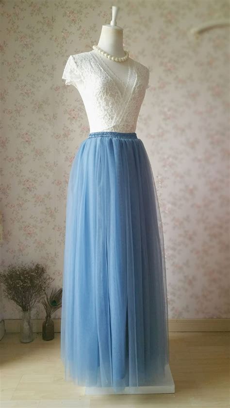 dusty blue tulle maxi skirt high waisted dusty blue wedding skirt us0 us30 tutu wedding