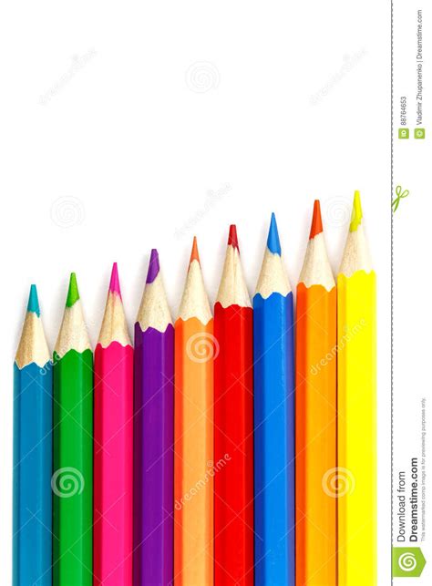 Set Of Colored Pencils On A White Background Arrangement At An Angle