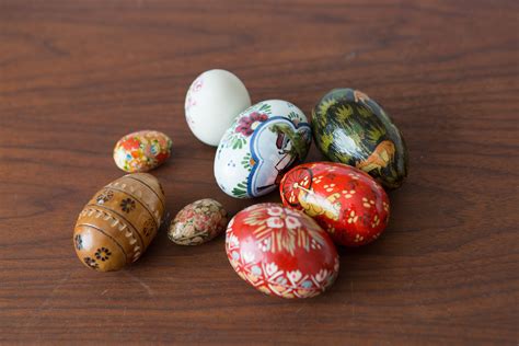 8 Wood And Ceramic Eggs Set Of Vintage Decorative Hand Painted