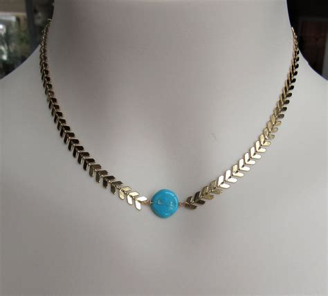 Turquoise Choker Necklace Gold Chevron Necklace Gold Arrow Etsy