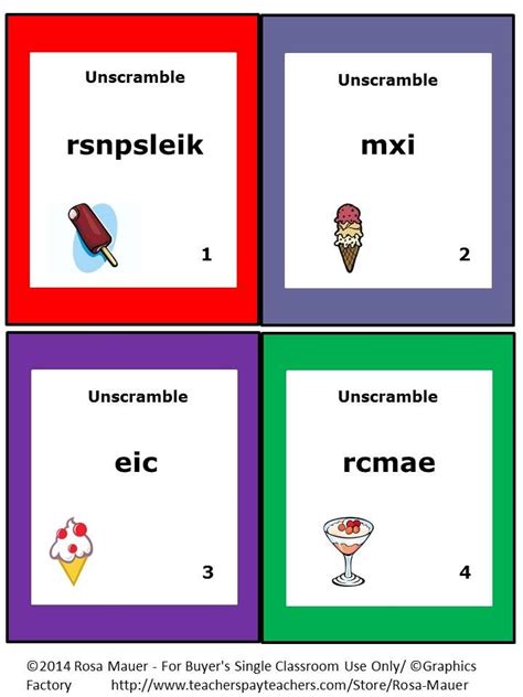Ice Cream Word Unscramble Task Cards Words Teacher