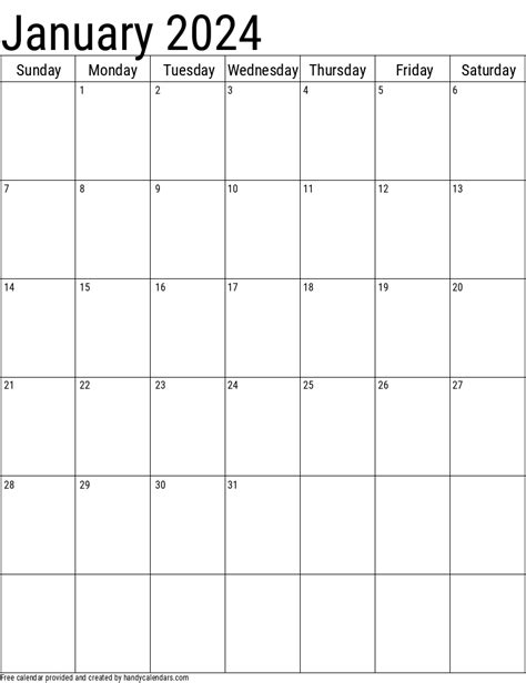 2024 January Calendars Handy Calendars