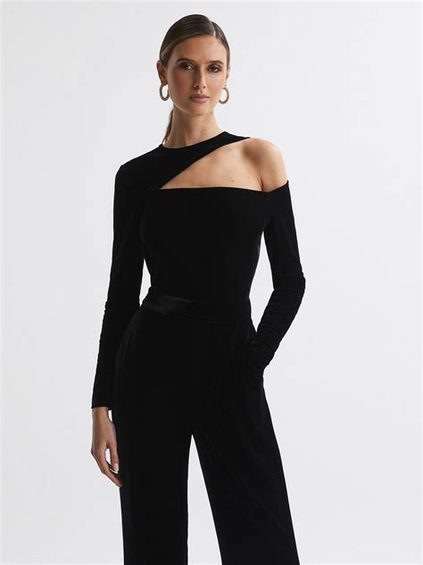 Reiss Adele Velvet Off The Shoulder Jumpsuit Reiss Ireland