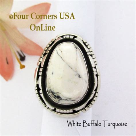 Size 7 1 2 White Buffalo Turquoise Ring Navajo Bobby Becenti NAR 1898