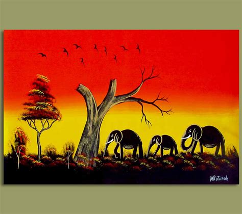 African Art African Art Elephant Sunset