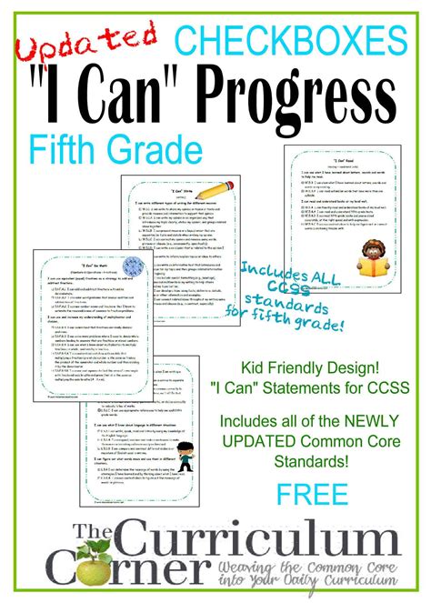 Kid Clip Art I Can Statements 5th Grade Ccss Checkboxes The