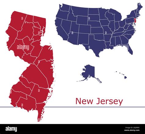 New Jersey Counties Vector Map Outline With Usa Map Colors National