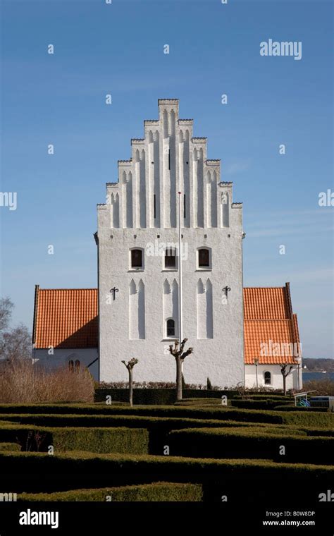 Typical Danish Church With Stair Tower Rinkenaes Denmark Stock Photo