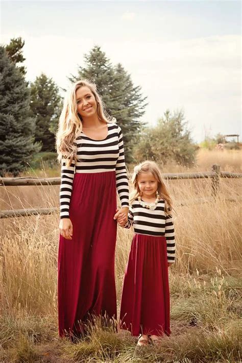 mommy and me matching dresses 2016 new autumn spring long sleeve red stripe mother and daughter