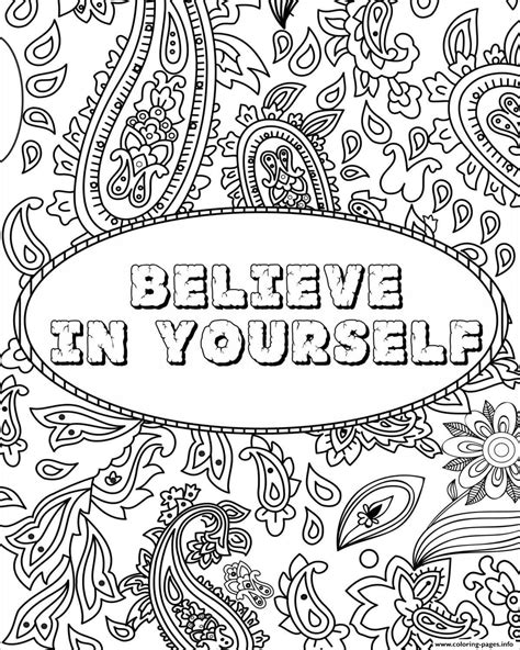 Believe In Yourself Aesthetics Coloring Page Printable