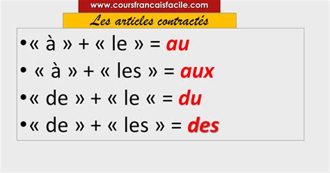 Leçon Les Articles Contractés Fle Love French French Words Learn