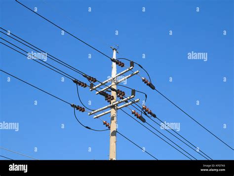 Utility Poles Supporting Wires For Various Public Utilities Stock Photo