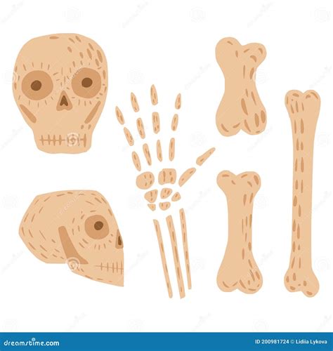 Set from Skulls and Bones on White Background. Simple Kit Color Pink