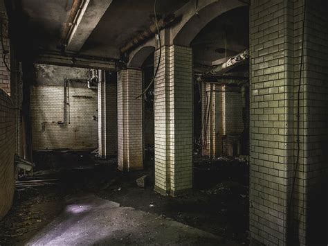Empty Gray Concrete Hallway Lost Place Horror Abandoned Building