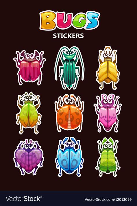 Funny Cartoon Style Bugs Stickers Royalty Free Vector Image
