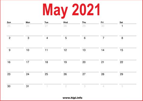 2021 May Calendar Printable Monthly Calendar Calendars
