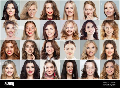 Mujeres Diferentes Rostros Collage Mujer Se Enfrenta Sonriente Y