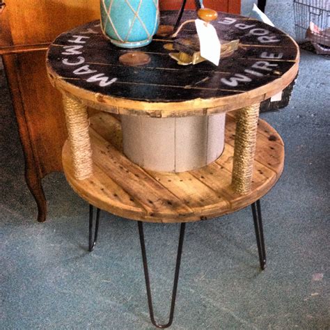 Repurposed Spool Side Table With Custom Welded Hair Pin Legs Spool