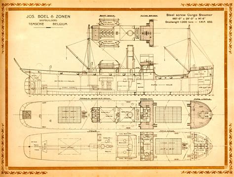 Design Drawing Of A Steam Ship Of 1000 Ton Deadweight Built To Serve