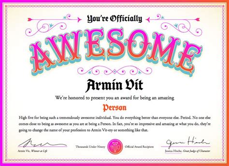 Youre Awesome Certificate Funny Certificates Funny Awards
