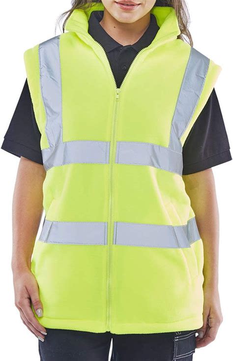 Hi Vis Fleece Gilet Sleeveless Visibility Viz Body Warmer Zip Unisex Waistcoat Safety Work Top