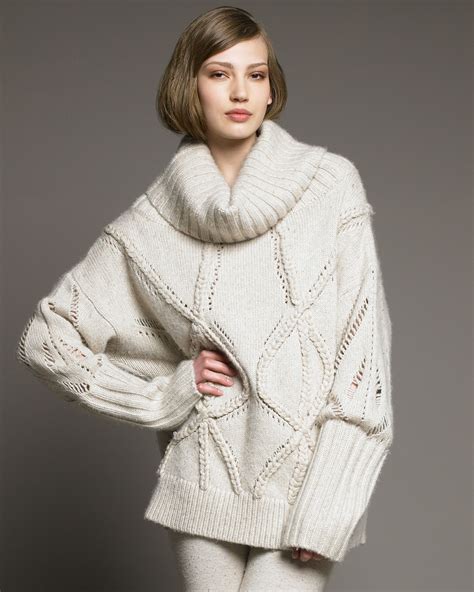 Donna Karan Chunky Cable Sweater In White Natural Lyst