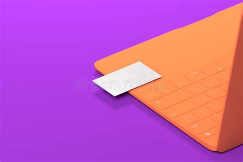 Orange Laptop With White Blank Screen Isolated On Orange And Blue