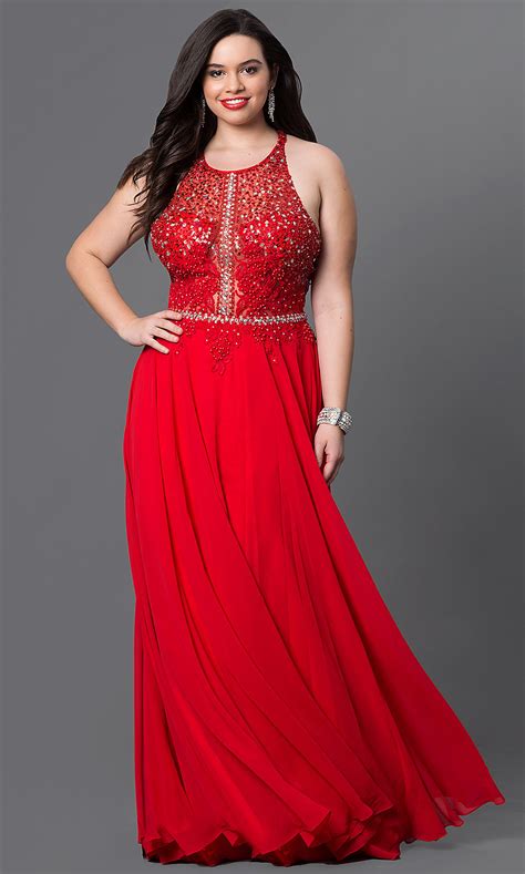 Red Plus Size Long Prom Dress With Lace Promgirl