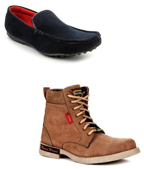 Bacca Bucci Combo Of Trendy Brown Boots And Navy Blue Loafers Buy