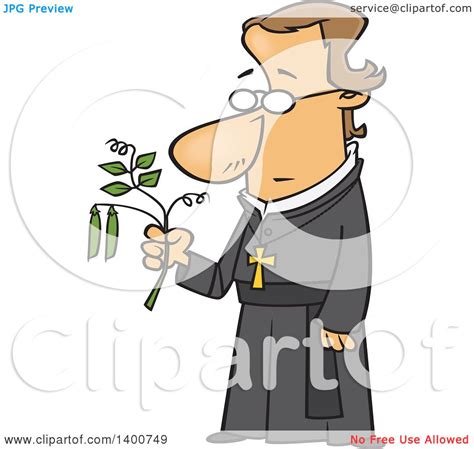 Clipart Of A Cartoon Friar Man Gregor Mendel Holding A Pea Plant