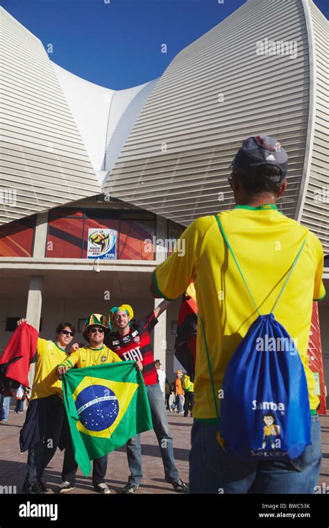 brazilian football fans at world cup match port elizabeth eastern cape south africa stock