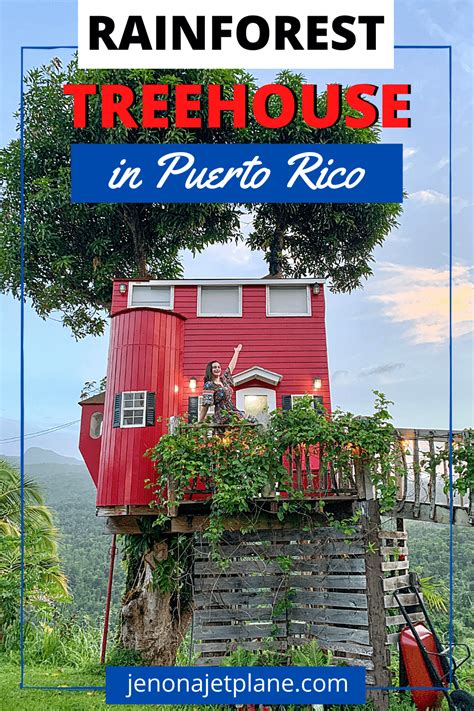A Red House With The Words Rainforest Treehouse In Puerto Rico