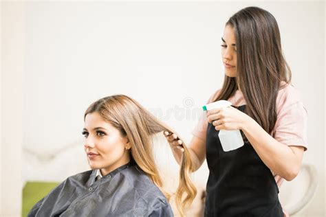 Woman Getting Haircut In A Salon Stock Photo Image Of Lifestyle