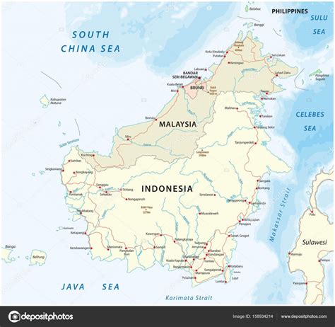 Peta Jalan Vektor Pulau Kalimantan Kalimantan — Stok Vektor