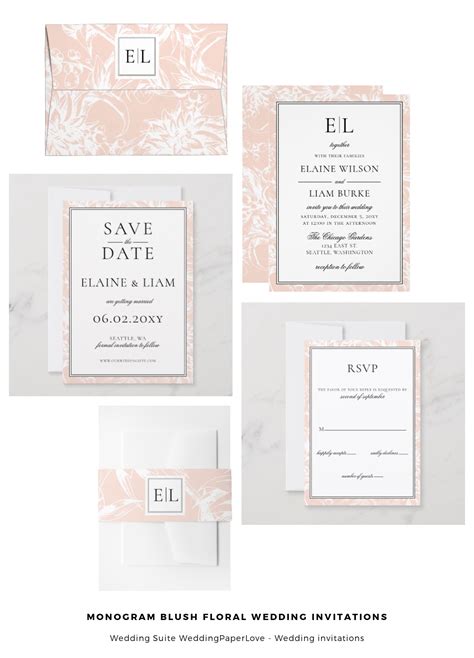 monogram blush floral wedding invitations wedding invitations floral wedding zazzle wedding