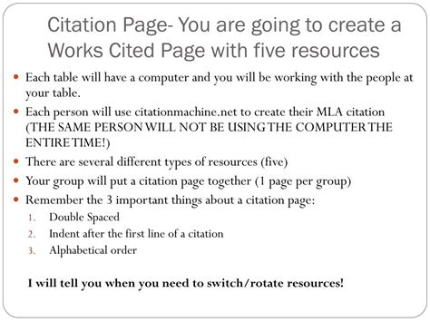 When working on a research paper, there are many factors that you have to put in place. PPT - Citation Page- You are going to create a Works Cited ...