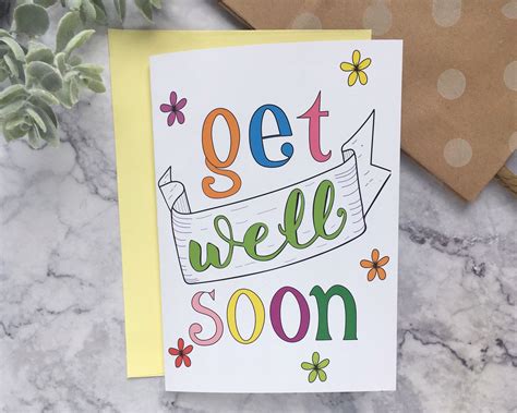 Get Well Soon Hand Lettered Card Get Well Wishes Recovery Card Thinking Of You Etsy Hand