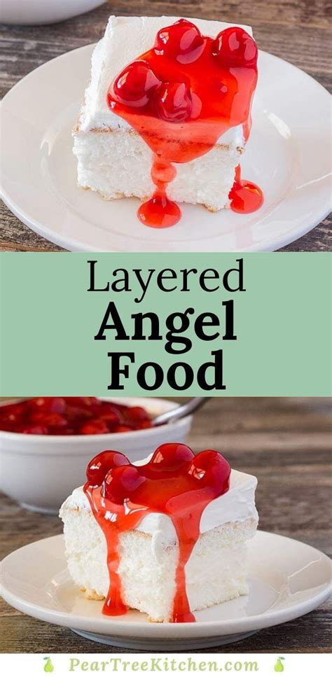 Angel food cake is a low fat cake recipe made mostly from egg whites, cake flour, and sugar. Angel Food Cake Baked in a 9 X 13 pan then split into two ...