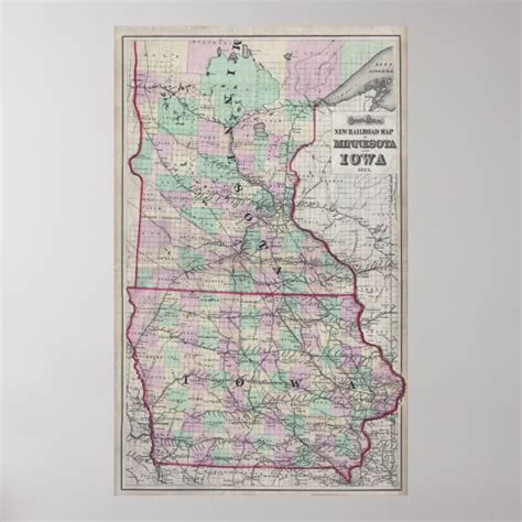 Vintage Minnesota Iowa Railroad Map 1873 Poster Zazzle Com