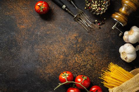 Italian Food Background With Ingredi Containing Gastronomy Dark