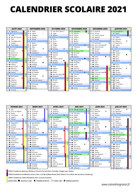 Calendrier Scolaire 2021