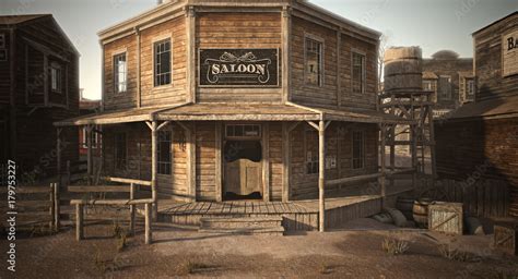 Western Town Saloon With Various Businesses 3d Rendering 素材庫插圖