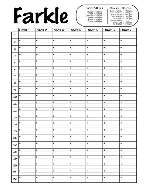 Farkle Score Card Printable File Diy Farkle Scorecard Etsy Card