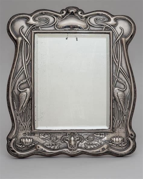 Antique Art Nouveau Hallmarked Silver Frame Mirror Birmingham 1905