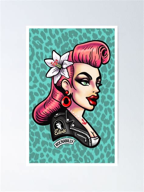 Pink Rockabilly Pin Up Girl Poster By Madtwins Redbubble