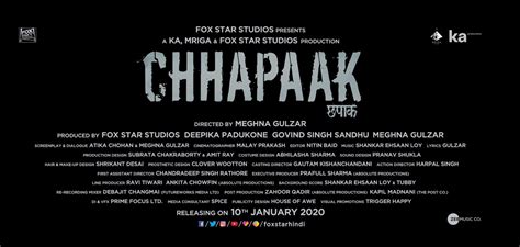 Chhapaak Hindi Movie 2020 Trailer Release Date Cast Posters