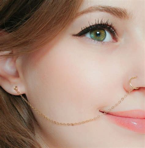 Nose Ring Chainnose Ring Hoop Ear Chain Nose Ring Nose Ring Etsy In 2021 Ear Chain Gold
