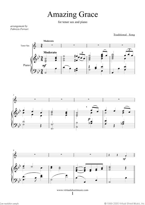 This song was arranged by joel mott in the key of bb, b, a, g, f, e. Amazing Grace sheet music for tenor saxophone and piano PDF