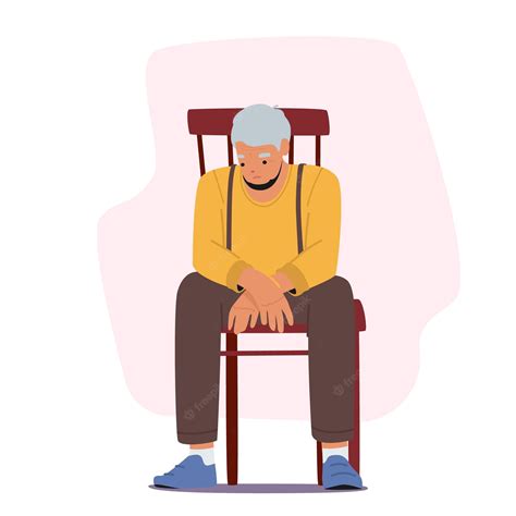 Premium Vector Tired Elderly Man Sitting On Chair With Depressed Or