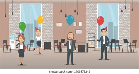 Birthday Party Office Cartoon Style Vector Stock Vector Royalty Free